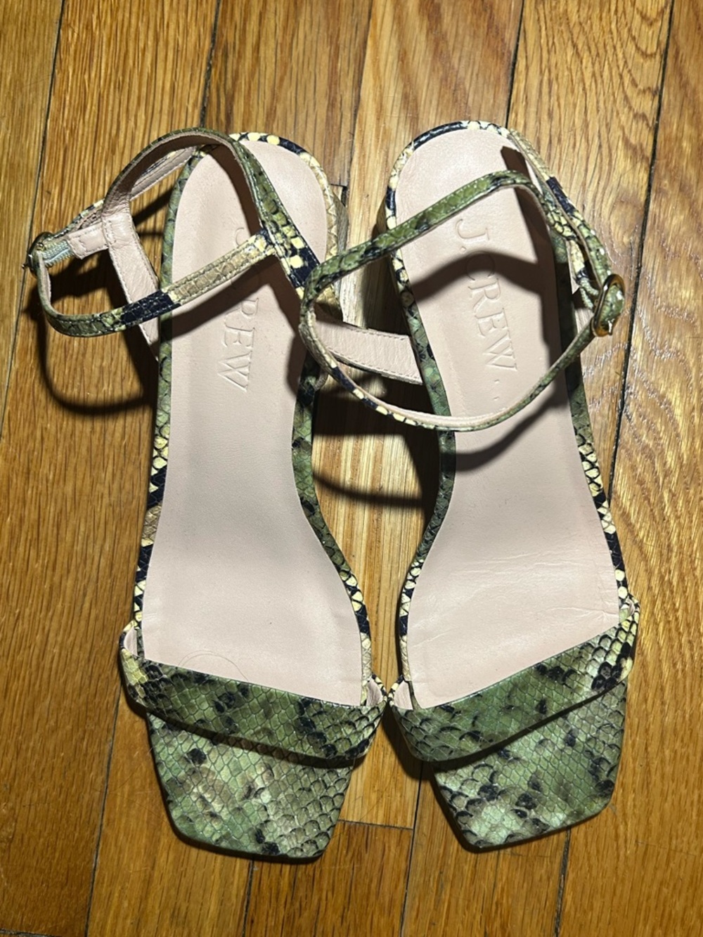 J. Crew Green Snake Print Strappy Block Heel Sandal Size 7.5
